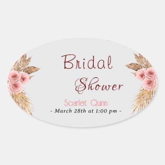モダン ボーホー ブラッシュ ピンク ローズ バンチ ブライダル シャワー #2 楕円形シール (正面)