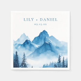 モダン ボーホー ブルー ウォーターカラー マウンテン ウェディング スタンダードカクテルナプキン