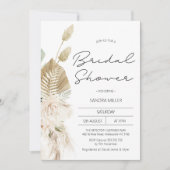 モダン ボーホー ベージュ グリーン フラワー ブライダル シャワー 招待状 (正面)