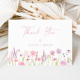 モダン ボーホー ワイルドフラワー スクリプト ブライズシャワー サンキューカード