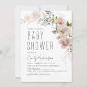 モダン ボーホー ワイルドフラワー ベイビーシャワー エレガント 招待状 (正面)