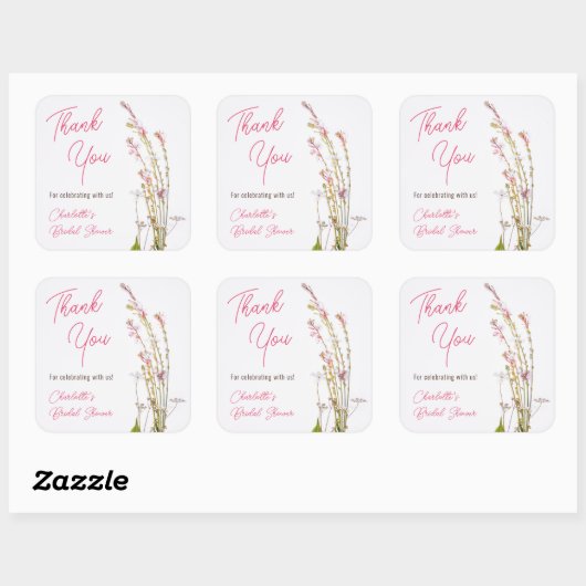 モダン ボーホー ワイルドフラワー 感謝の気持ちを込めたブライダルシャワー スクエアシール (シート)