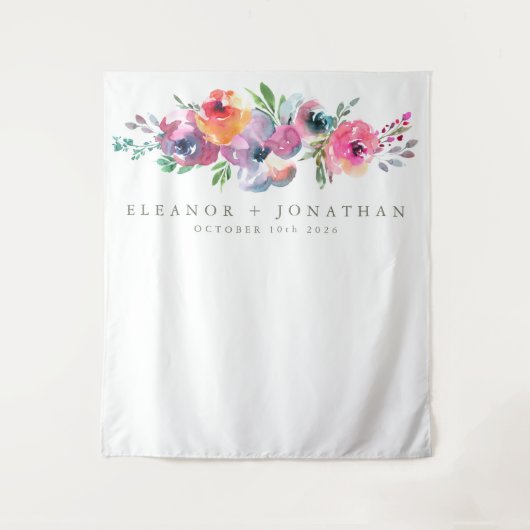 モダン ボーホー 水彩 花 フォトブース 背景 タペストリー (正面)