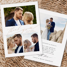 モダン ボーホ カリグラフィー 4 枚の写真 ウェディング サンクスカード 箔招待状