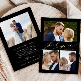 モダン ボーホ カリグラフィー 4 枚の写真 ウェディング サンクスカード 箔招待状