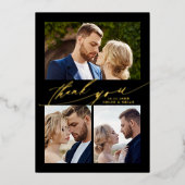 モダン ボーホ カリグラフィー 4 枚の写真 ウェディング サンクスカード 箔招待状 (正面)