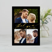 モダン ボーホ カリグラフィー 4 枚の写真 ウェディング サンクスカード 箔招待状 (立ち正面)