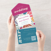 モダン ボーホ クラシック レトロ カラフル ウェディング オールインワン招待状 (貼ってはがせる)