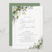 モダン ボーホ グリーンフォリアージ ブライダルシャワー 招待状 (正面/裏面)