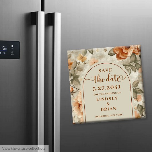 モダン ボーホ バーン オレンジ ベージュ セージ セーブ・ザ・デート マグネット