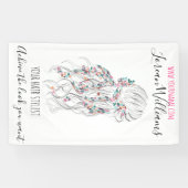 モダン ボーホ ブラック ホワイト ウェーブ ヘアスタイル フローラル 横断幕 (横)