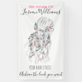 モダン ボーホ ブラック ホワイト ウェーブ ヘアスタイル フローラル 横断幕 (縦)