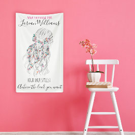 モダン ボーホ ブラック ホワイト ウェーブ ヘアスタイル フローラル 横断幕