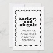 モダン ボールド ウェーブ フレーム ブラック ホワイト ウェディング 招待状 (正面)