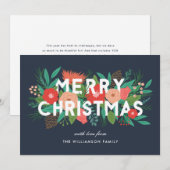 モダン ボールド フローラル メリークリスマス ファミリー ネーム シーズンカード (正面/裏面)