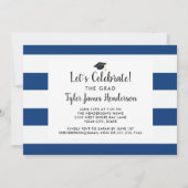 モダン ボールド ブルー ストライプ 卒業写真パーティ 招待状 (裏面)