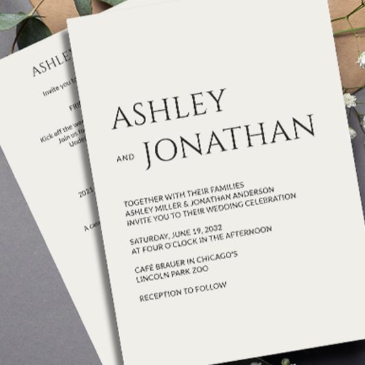 モダン ボールド & ミニマリスト ウェディング オールインワン 招待状