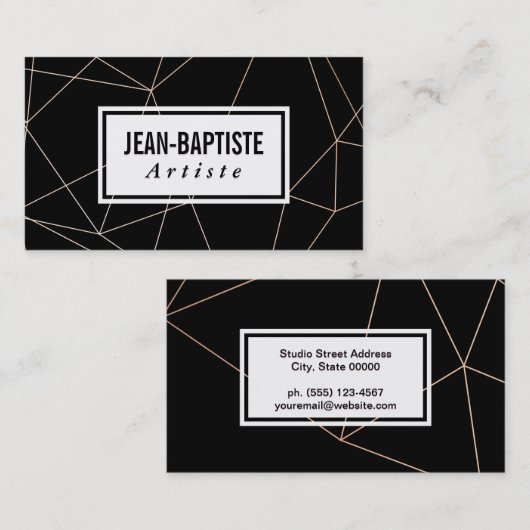 モダン |ポリゴンシェイプ抽象芸術黒の背景 名刺 (正面/裏面)