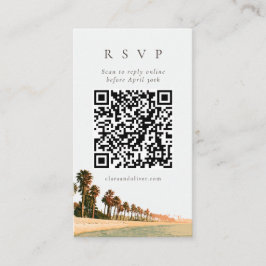 モダン・マリブーパームツリービーチウェディングQRコードRSVP エンクロージャーカード