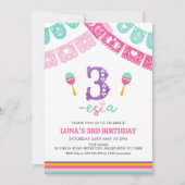 モダン マルチカラー ガールズ スリーエスト 3歳の誕生日 招待状 (正面)