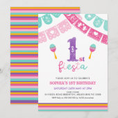 モダン マルチカラー ガールズ フィエスタ 1歳の誕生日 招待状 (正面/裏面)