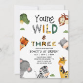モダン マルチカラー サファリ ワイルド アンド スリー バースデー 招待状 (正面)