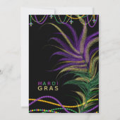 モダン マーディ グラスの羽根のアイマスク ビーズ 招待状 (裏面)