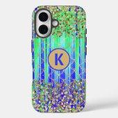 モダン・マーメイドのモノグラム グリッター グリーン ブルー Case-Mate iPhoneケース (裏面)