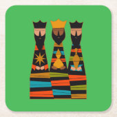 モダン ミッドセンチュリーの賢い三人 スクエアペーパーコースター (正面)