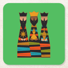 モダン ミッドセンチュリーの賢い三人 スクエアペーパーコースター