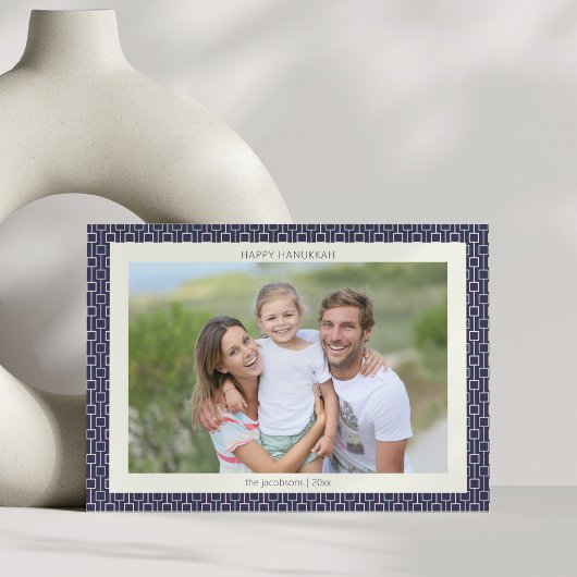 モダン ミッドセンチュリー ブルー ジオメトリック ハヌカ フォト シーズンカード