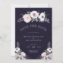 モダン ミッドナイトパープル 水彩フラワーの結婚式