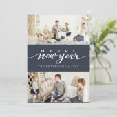 モダン ミッドナイトブルー フォト コラージュ 新年 シーズンカード (スタンド正面)