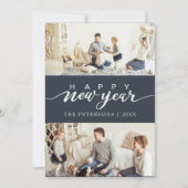 モダン ミッドナイト ブルー フォト コラージュ 新年 シーズンカード (正面)