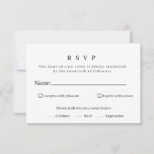 モダン・ミニマリストな黒と白の結婚式RSVPカード 出欠カード (正面)