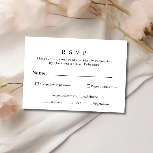 モダン・ミニマリストな黒と白の結婚式RSVPカード 出欠カード