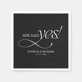 モダン・ミニマリストの婚約パーティーに「She Said Yes」 スタンダードカクテルナプキン
