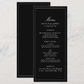 モダン・ミニマリストの結婚式のタイムレスな黒のメニュー (正面/裏面)