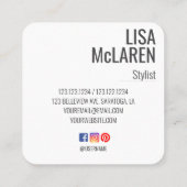 モダン・ミニマリスト写真ビジネスカード(ソーシャルメディア付き) スクエア名刺 (裏面)