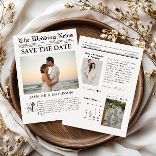 モダン ミニマリスト新聞 結婚式の保存日 招待状