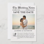 モダン ミニマリスト新聞 結婚式の保存日 招待状 (正面)