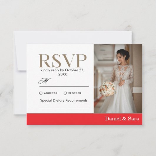 モダン・ミニマリスト結婚式RSVPカード(写真付き) 出欠カード (正面)