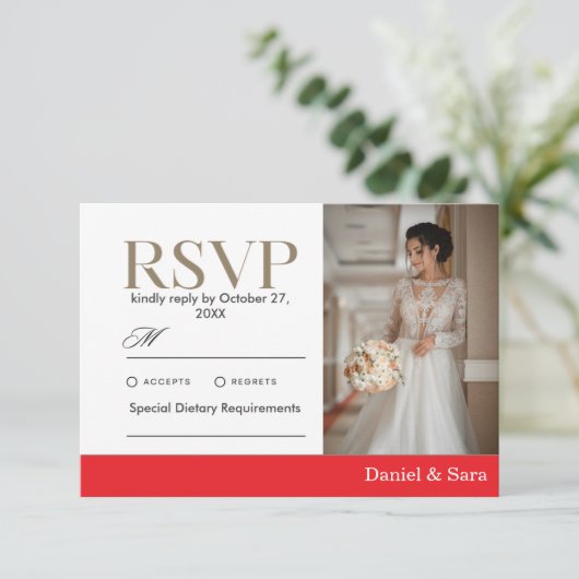 モダン・ミニマリスト結婚式RSVPカード（写真付き） 出欠カード (スタンド正面)