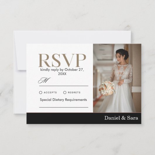 モダン・ミニマリスト結婚式RSVPカード(写真付き) 出欠カード (正面)