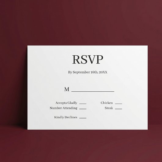 モダン・ミニマリスト結婚式RSVPカード 出欠カード