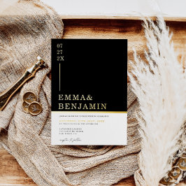 モダン&ミニマリスト黒 |ホワイト結婚金ゴールド 箔招待状