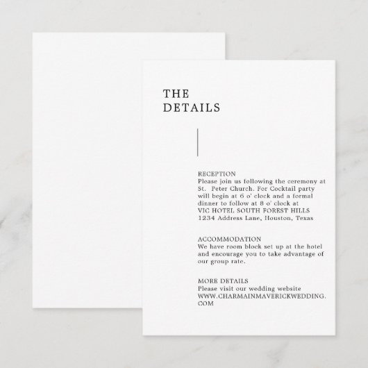 モダン ミニマリスト ウェディングの詳細 エンクロージャーカード (正面/裏面)