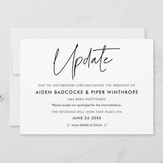 モダン ミニマリスト ウェディング アップデート カード (正面)