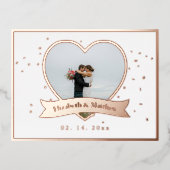 モダン ミニマリスト ウェディング ピクチャー セーブ ザ デート 箔招待状ポストカード (正面)