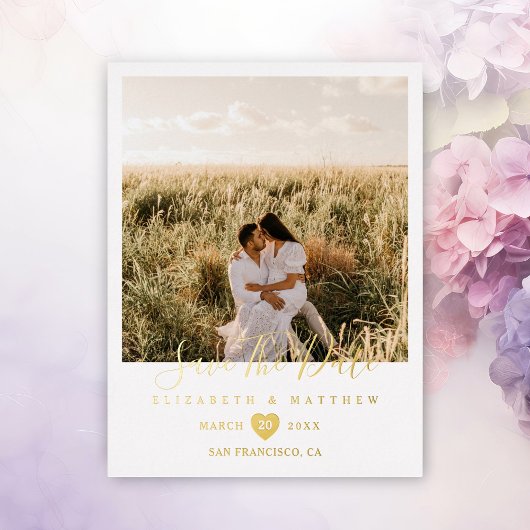 モダン ミニマリスト ウェディング フォト セーブ ザ デート 箔招待状ポストカード